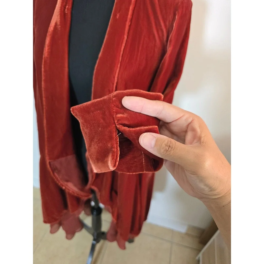 Free People Velvet Waterfall Duster Cardigan XS Rust Red asymmetrical high-low